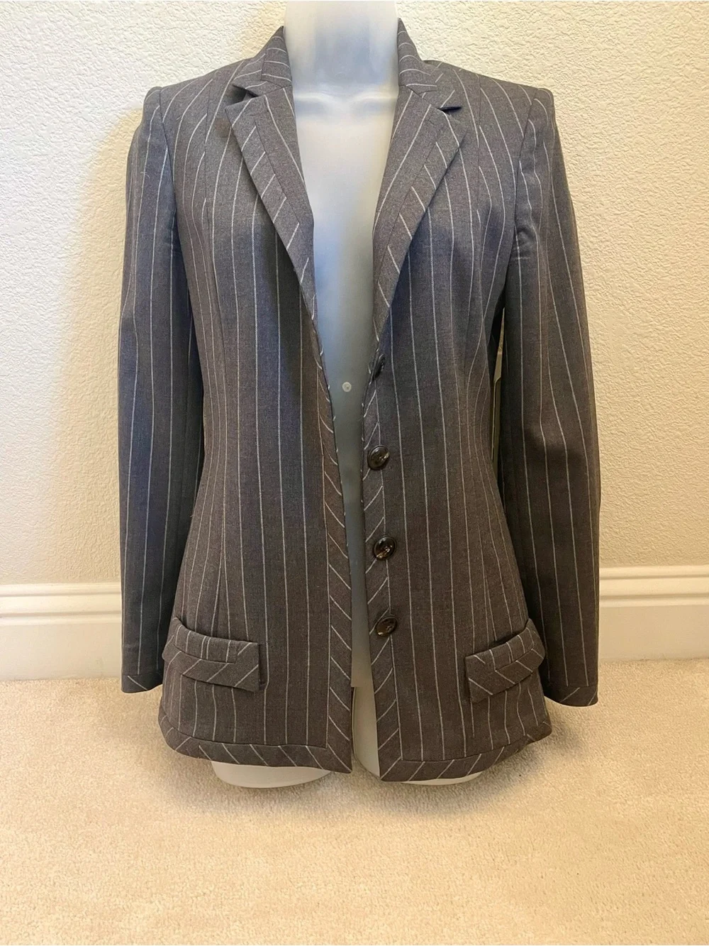 Elegant Christian Dior Gray Pinstripe Tailored Blazer